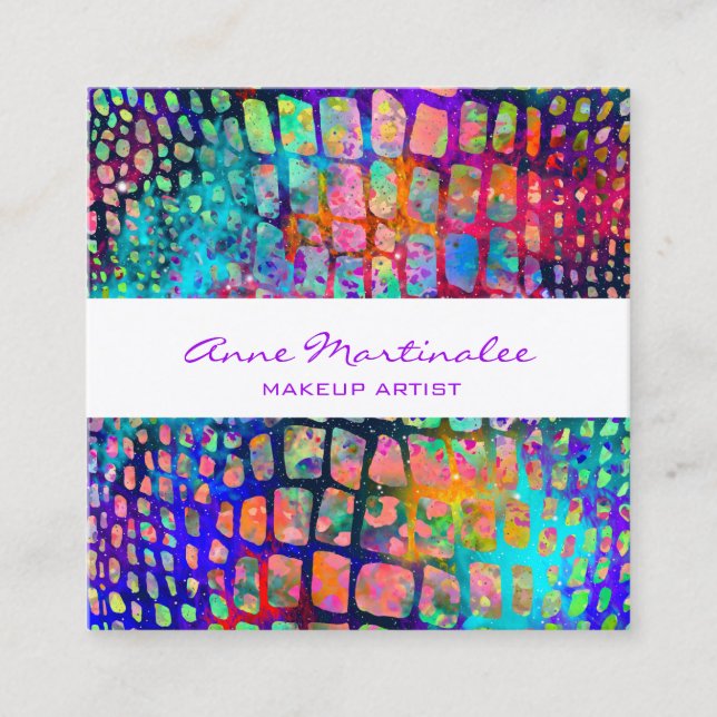 Exotic Colorful Snakeskin Print Square Business Card (Front)