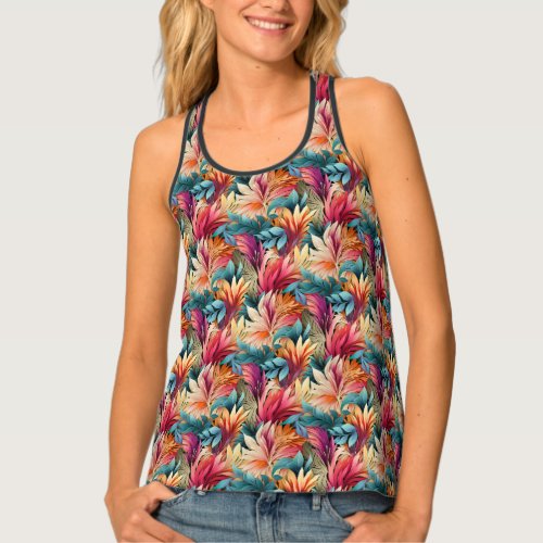 Exotic colorful summer leaves tank top