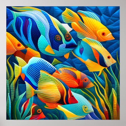 Exotic Colorful Tropical Fish in Coral Reef Poster