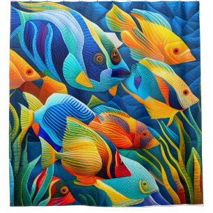 Exotic Colorful Tropical Fish in Coral Reef Shower Curtain