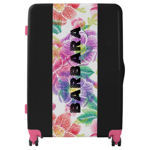 Exotic Colorful Tropical Flowers Pattern Monogram Luggage