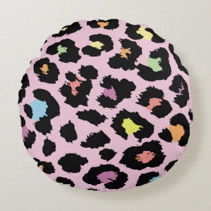exotic colorful wild leopard design hand drawn fas round pillow