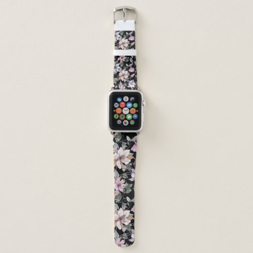 Exotic Columbine Black Floral Watercolor Apple Watch Band