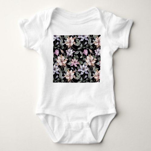 Exotic Columbine Black Floral Watercolor Baby Bodysuit