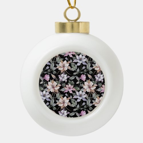 Exotic Columbine Black Floral Watercolor Ceramic Ball Christmas Ornament