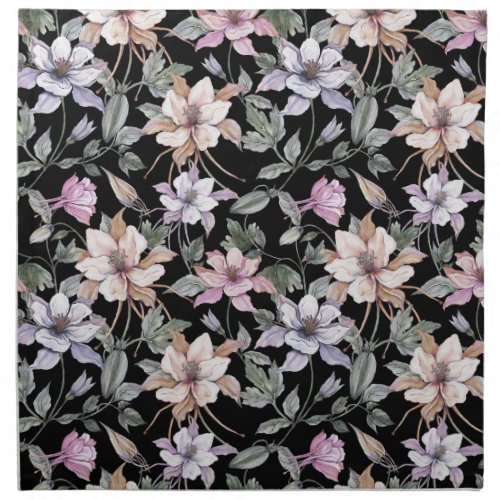 Exotic Columbine Black Floral Watercolor Cloth Napkin