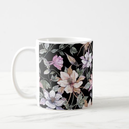 Exotic Columbine Black Floral Watercolor Coffee Mug