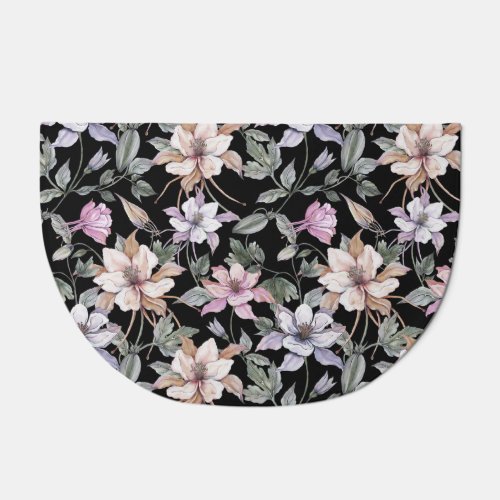 Exotic Columbine Black Floral Watercolor Doormat