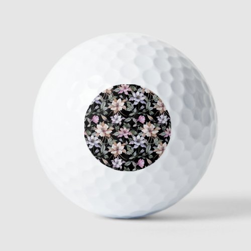 Exotic Columbine Black Floral Watercolor Golf Balls