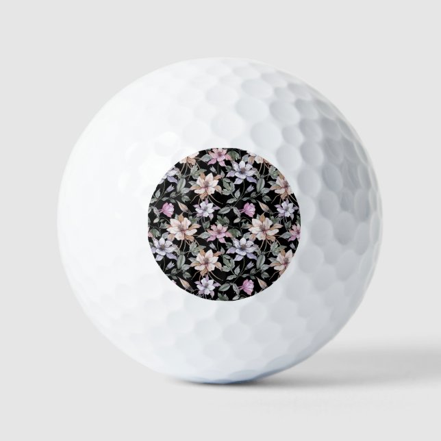 Exotic Columbine: Black Floral Watercolor. Golf Balls (Front)