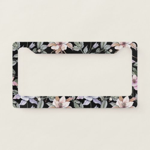 Exotic Columbine Black Floral Watercolor License Plate Frame