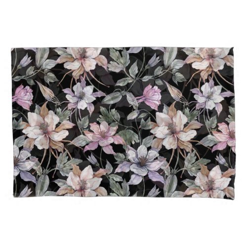 Exotic Columbine Black Floral Watercolor Pillow Case