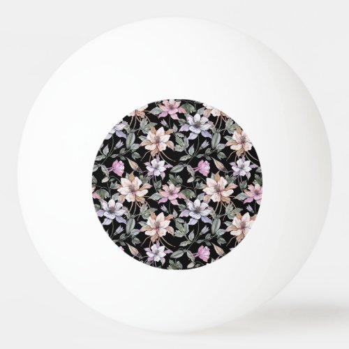 Exotic Columbine Black Floral Watercolor Ping Pong Ball