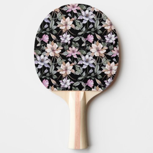 Exotic Columbine Black Floral Watercolor Ping Pong Paddle