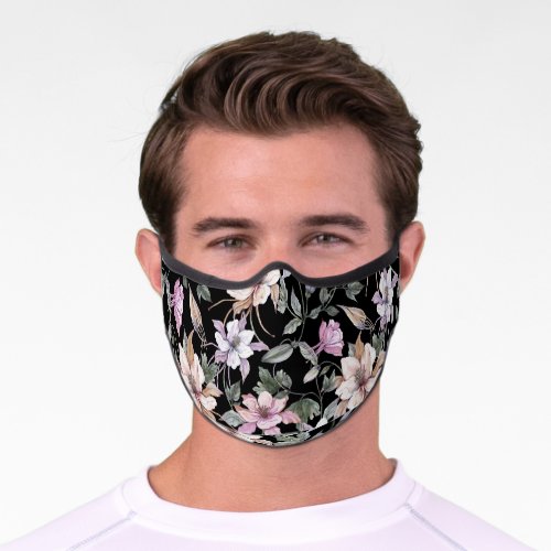 Exotic Columbine Black Floral Watercolor Premium Face Mask