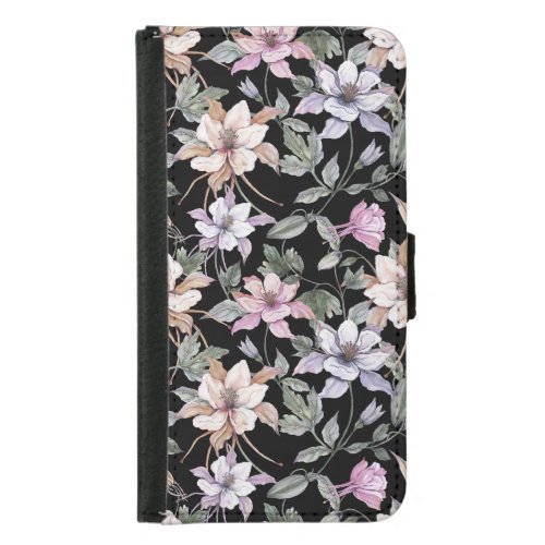 Exotic Columbine Black Floral Watercolor Samsung Galaxy S5 Wallet Case
