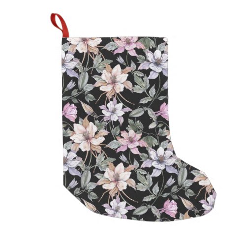 Exotic Columbine Black Floral Watercolor Small Christmas Stocking