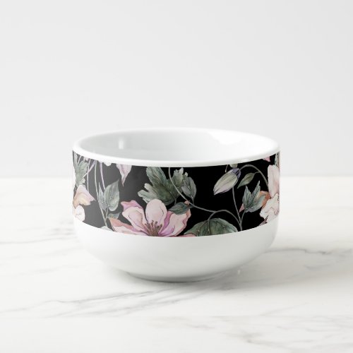 Exotic Columbine Black Floral Watercolor Soup Mug