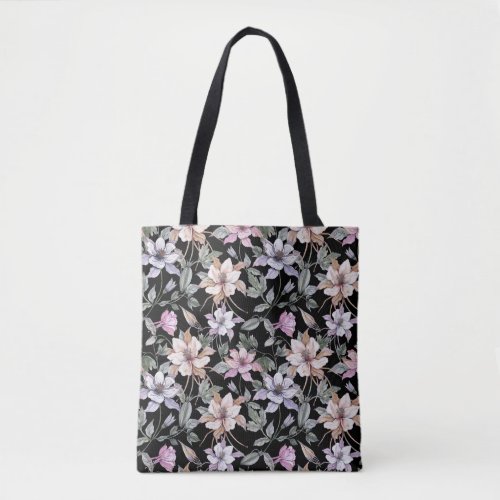 Exotic Columbine Black Floral Watercolor Tote Bag