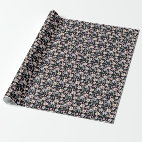 Exotic Columbine Black Floral Watercolor Wrapping Paper