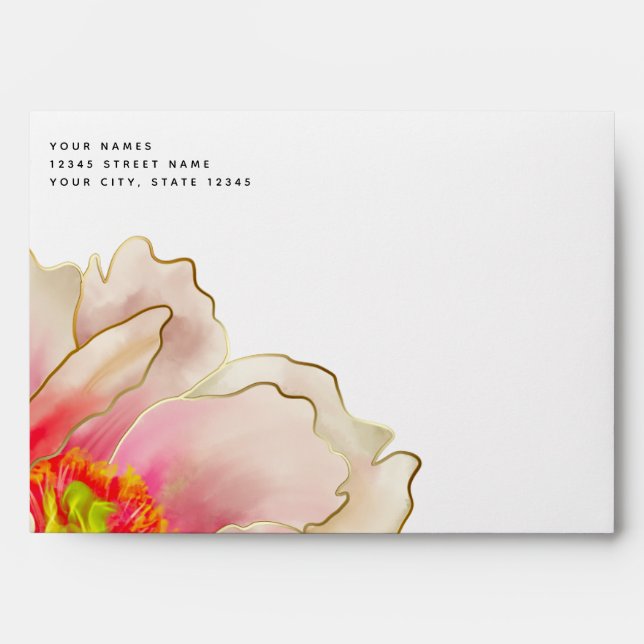 Exotic Coral Rose Peony Envelope (Front)