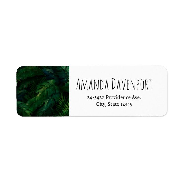 Exotic Dark Green Tropical Leaves Label (Front)