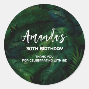 Exotic Dark Green Tropical Leaves Party Thank You Classic Round Sticker