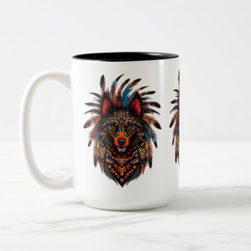 Exotic Dog Design Inspired by Tribal Art Two_Tone Coffee Mug