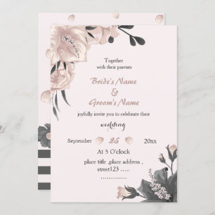 exotic dusty pink dark gray flowers wedding invitation