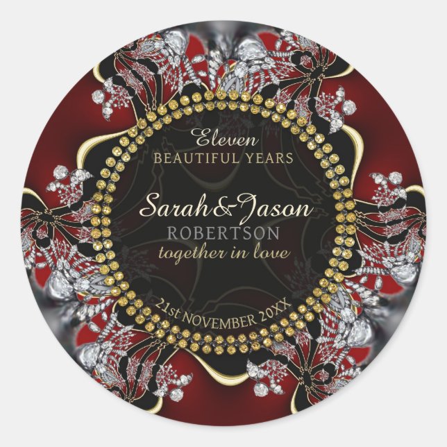 Exotic Eastern Red Lace Wedding Anniversary Classic Round Sticker (Front)