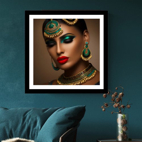 Exotic Egyptian gems women gold green jewels Poster