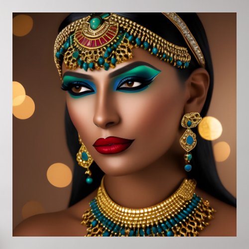 Exotic Egyptian gold green blue jewel woman Poster