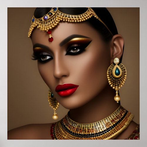 Exotic Egyptian jewellery women gold red green Poster
