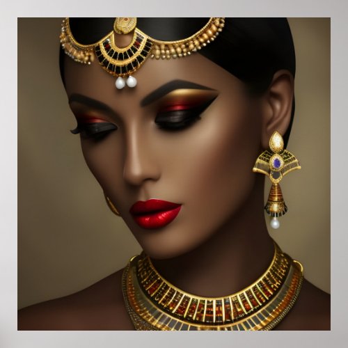 Exotic Egyptian jewels beautiful women gold pearl  Poster