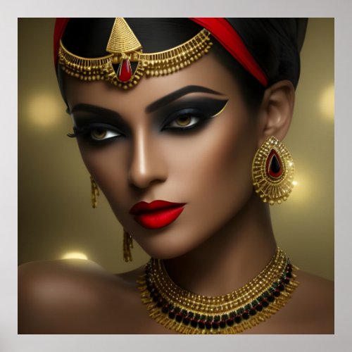 Exotic Egyptian jewels beautiful women gold red  Poster