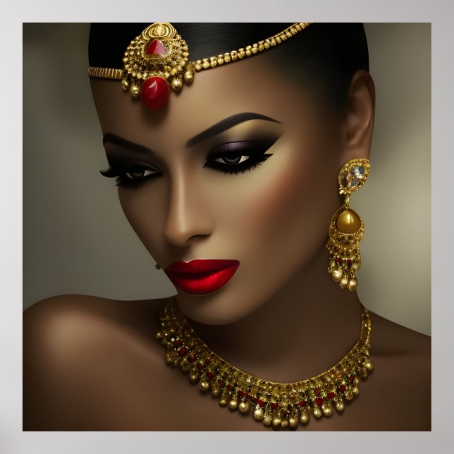 Exotic Egyptian jewels beautiful women golden red  Poster (Front)