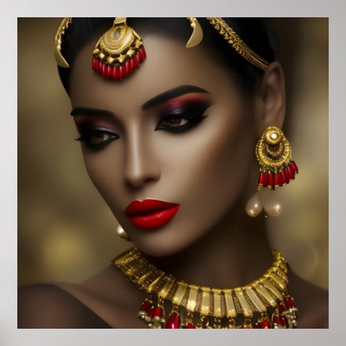 Exotic Egyptian jewels stunning women gold red Poster