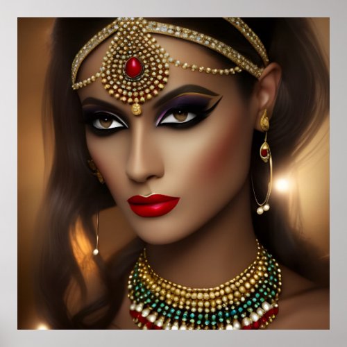 Exotic Egyptian jewels women gold red headpiece  Poster