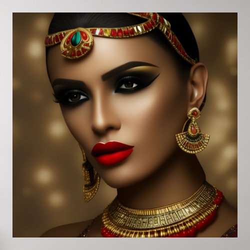 Exotic Egyptian jewels women gold red Poster