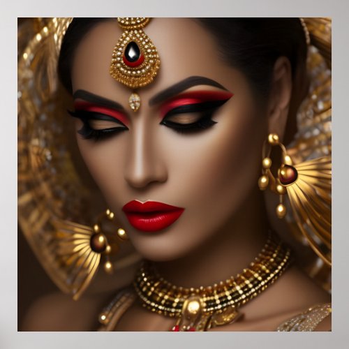 Exotic Egyptian jewels women golden red headpiece Poster