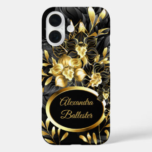 Exotic Elegant Floral Rich Gold Black iPhone 16 Case