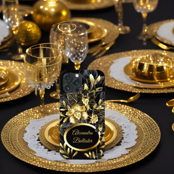 Exotic Elegant Floral Rich Gold Black Iphone 13 Pro Max Case by Zizzago at Zazzle