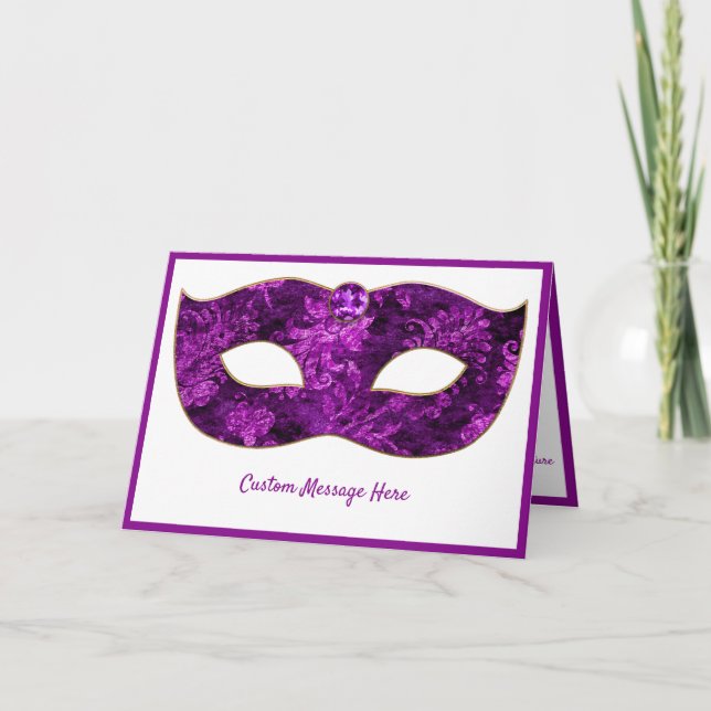 Exotic Elegant Mardi Gras Purple Mask Customize Card (Front)