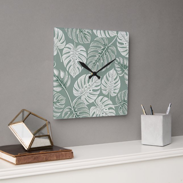 Exotic Elegant Monsteras Square Wall Clock (Office)