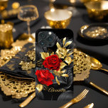 Exotic Elegant Red Rose Floral Rich Gold Black iPhone 13 Pro Max Case<br><div class="desc">Exotic Red rose Elegant Floral Rich Gold Black Elite Elegant Gold Black. Elegant Classy Elite Ornate Gold Black. Fabulous product for Men Women,  Girls,   Zizzago created this design PLEASE NOTE all flat images! They Do NOT have real Glitter,  Diamonds Jewels or real Bows!!</div>