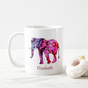 Exotic Elephant with a Colorful Eastern Pattern Coffee Mug