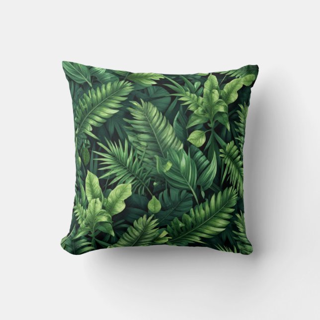 Exotic Emerald Canopy: A Lush Seamless Composition Throw Pillow (Front)