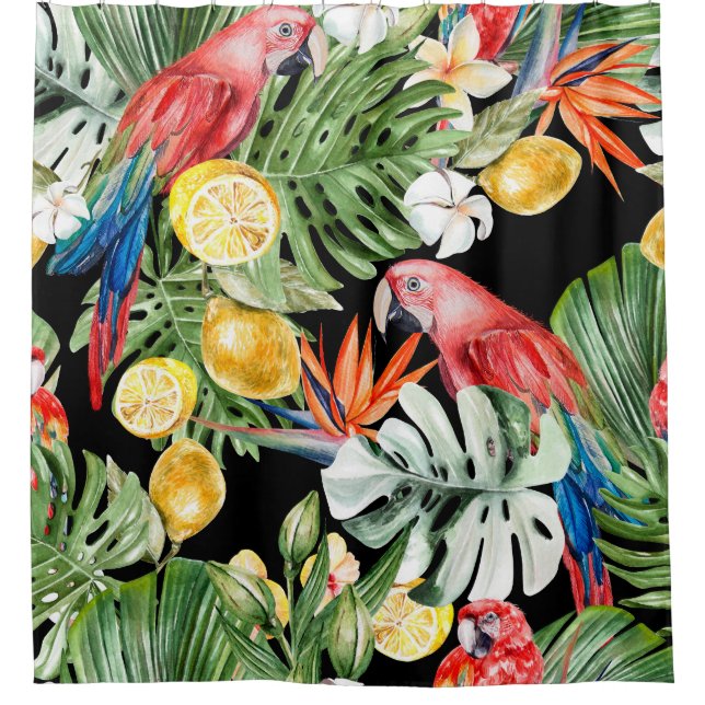 Exotic Escape: Watercolor Paradise Shower Curtain (Front)