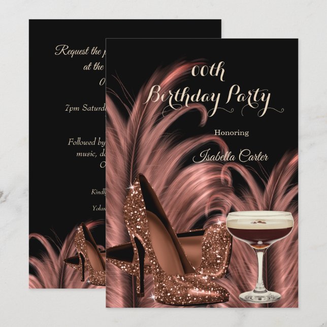 Exotic Espresso Martini Heels Birthday Party Invitation (Front/Back)