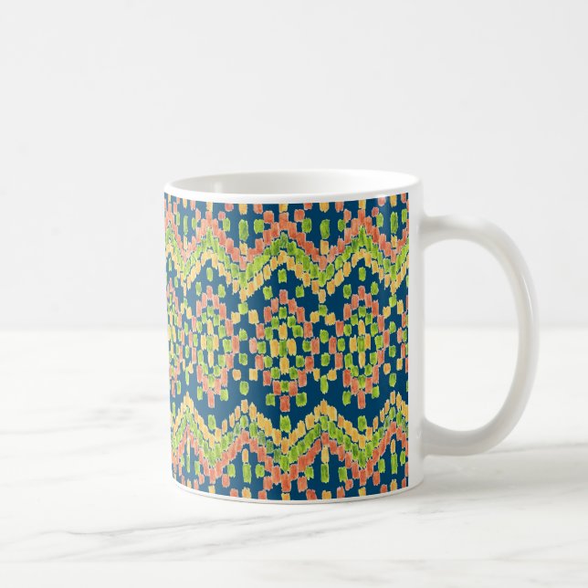 Exotic Ethnic Ikat Pattern on Blue Coffee Mug (Right)